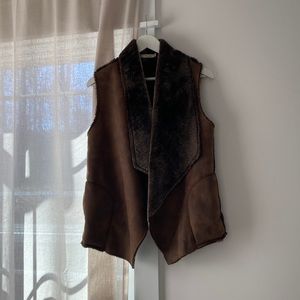 Brown faux leather fur vest